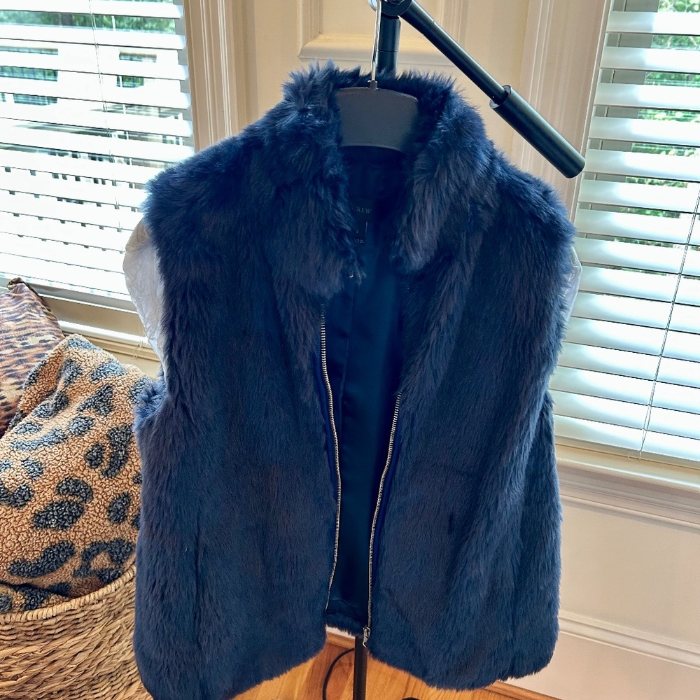 J. Crew Navy Faux Fur Vest SZ S